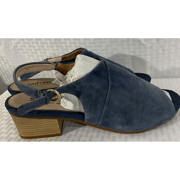 Softwalk Pomona Sandals Heels Womens 10 Blue Suede Leather Sling back - Picture 4 of 7